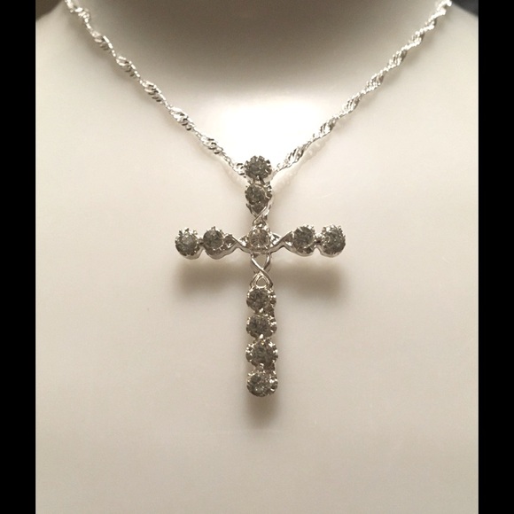 Infinity Cross W/Rhinestone On Pendant On A  SS925 Necklace - Picture 2 of 4